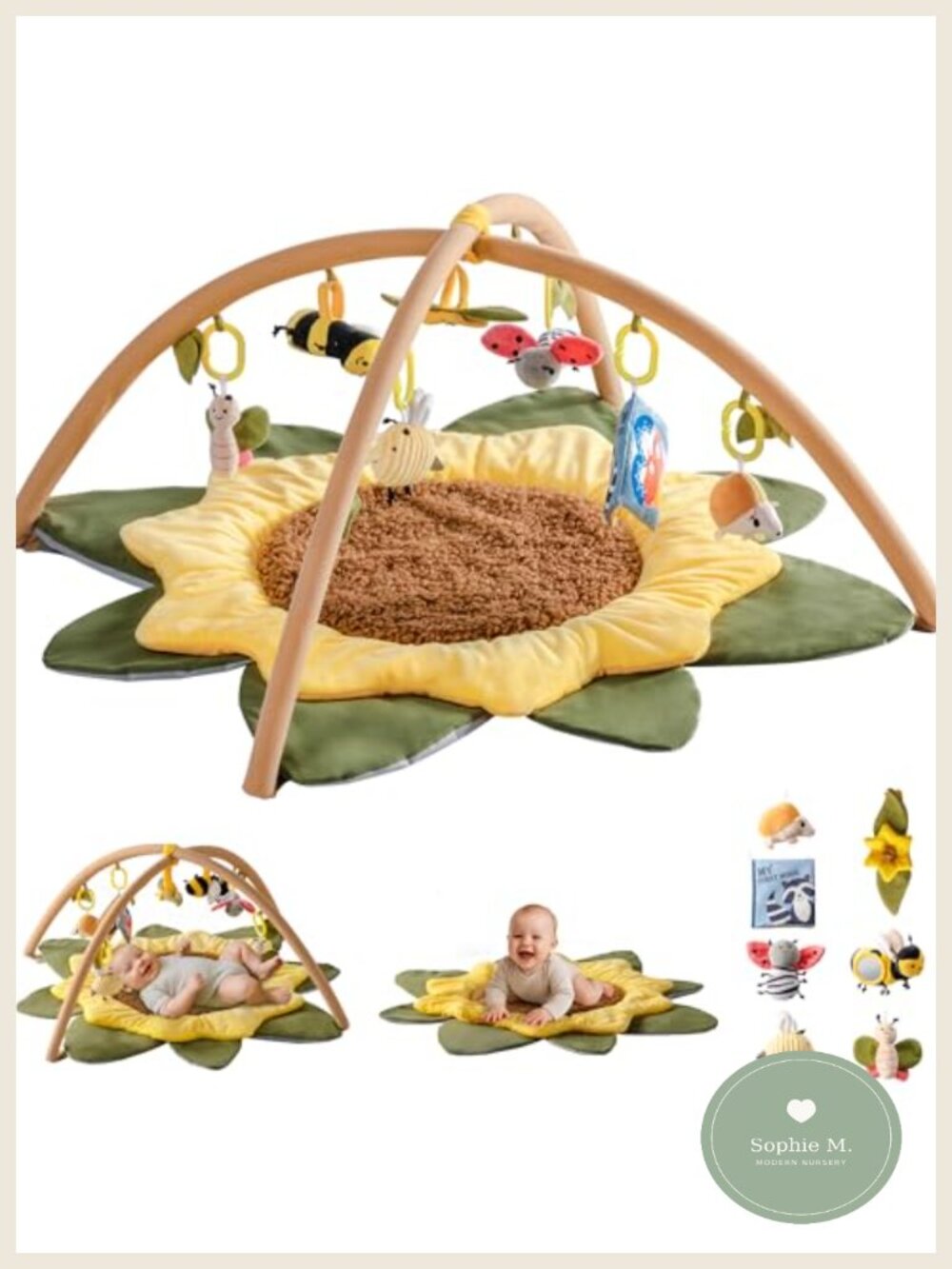 Baby Play Gym Sunflower Mat 7 Sensory Toys Infant Activity